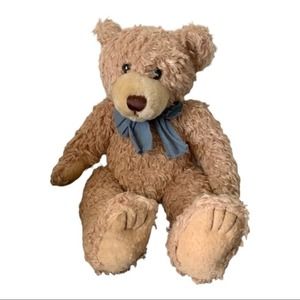 Shaggy Tan Teddy Bear with Light Blue Bow
